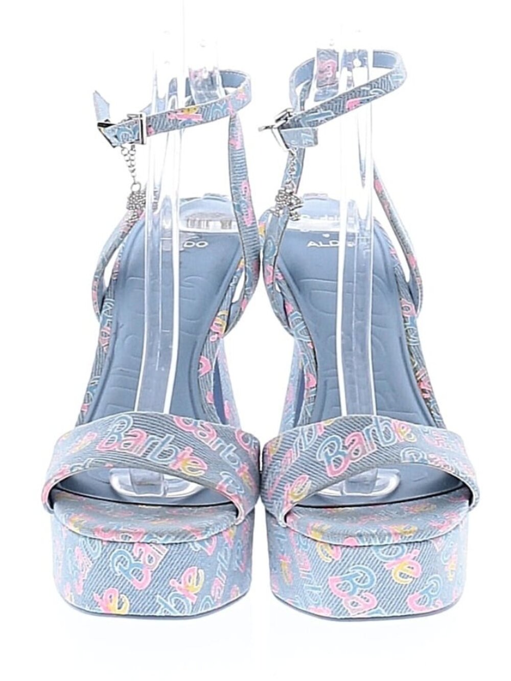 Aldo X Barbie Party BarbieParty Platform Logo Denim Block High Heel Sandals - Picture 2 of 11